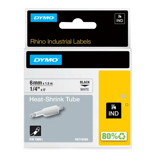 DYMO Rhino termokurczliwe rurki do kabli, 6 mm, 1,5 m, białe
