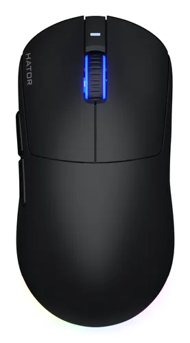 HATOR Quasar 3 Wireless mysz gamingowa, 2.4 GHz + Bluetooth + USB, Optical Yellow 100M Switches, PixArt PAW3311, RGB, Web SyncHUB™, Czarna