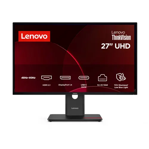 Lenovo ThinkVision T27UD-40 monitor komputerowy 68,6 cm (27") 3840 x 2160 px 4K Ultra HD LCD Czarny, bez kamery