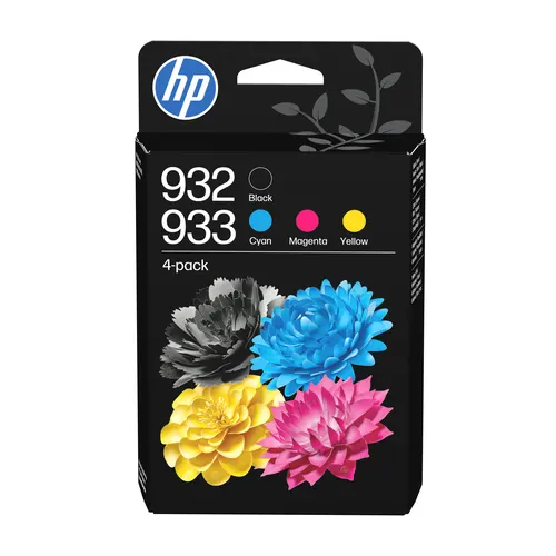 HP Zestaw 4 oryginalnych atramentów , 932 czarny i 933 błękitny/purpurowy/żółty (6ZC71AE)