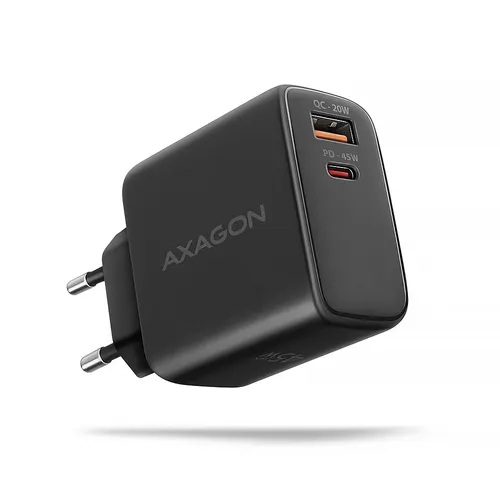 Axagon ACU-PQ45 QC 3.0, 4.0/AFC/FCP/PPS/PD, 45W, schwarz - Netzladegerät mit USB-A und USB-C Schnittstelle Telefon komórkowy, Smartfon, Smartwatch, Tablet, Uniwersalne Czarny Prąd przemienny Szybkie ładowanie Wewnętrzna