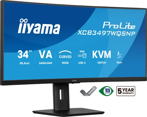 iiyama ProLite XCB3497WQSNP-B1 monitor komputerowy 86,4 cm (34") 3440 x 1440 px UltraWide Quad HD LED Czarny