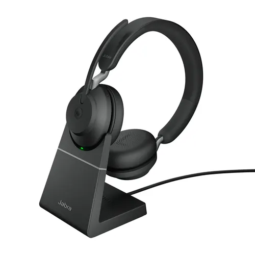 Jabra Evolve2 65 Zestaw słuchawkowy Bezprzewodowy Opaska na głowę Biuro/centrum telefoniczne USB Type-C Bluetooth Podstawka do ładowania Czarny, wersja Microsoft Teams