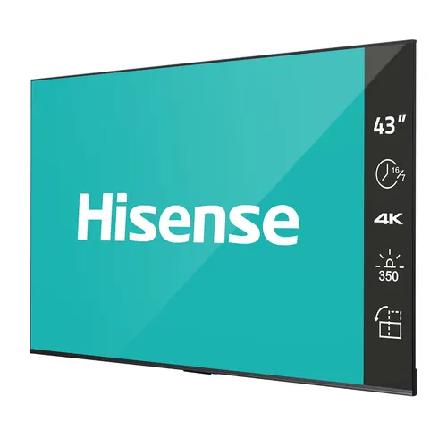 Hisense 43DP30FE Płaski panel Digital Signage 109,2 cm (43") LED Wi-Fi 350 cd/m² 4K Ultra HD Czarny Procesor wbudowany Android 9 16/7