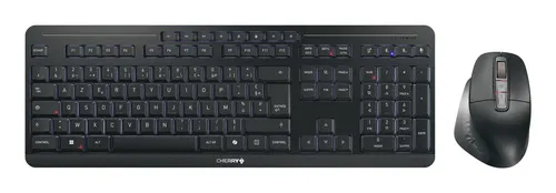 CHERRY Stream desktop ultimate klawiatura Dołączona myszka Dom/Biuro USB + RF Wireless + Bluetooth AZERTY Francuski Czarny