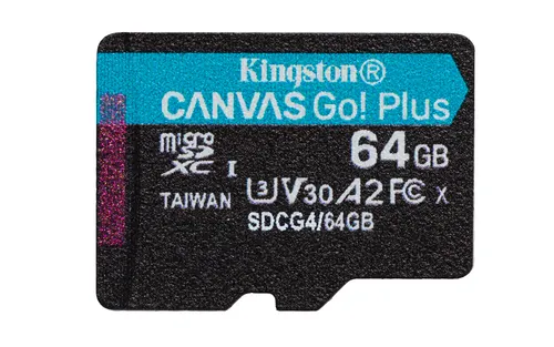 Kingston Technology 64 B microSDXC Canvas Go Plus Gen4 200R A2 U3 pojedynczy pakiet bez ADP
