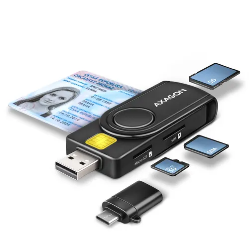 Axagon CRE-SMP2A USB Smart card & SD/microSD/SIM PocketReader czytnik do kart chipowych Wewnętrzna USB Type-A/USB Type-C Czarny