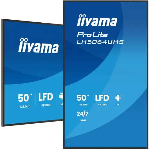 iiyama LH5064UHS-B1AG signage display Płaski panel Digital Signage 127 cm (50") Wi-Fi 500 cd/m² 4K Ultra HD Czarny Procesor wbudowany Android 24/7