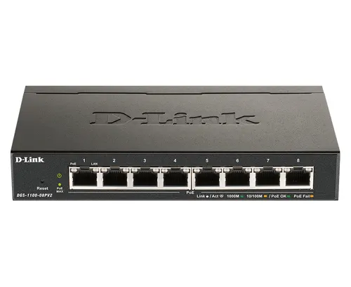 D-Link DGS-1100-08PV2 Zarządzany L2/L3 Gigabit Ethernet (10/100/1000) Obsługa PoE Czarny