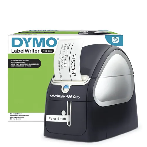 DYMO LabelWriter Drukarka etykiet 450 Duo, Drukarka etykiet z technologią bezpośredniego druku termicznego, Szybkie drukowanie etykiet, kodów kreskowych i innych, Drukuje zarówno etykiety LW i D1