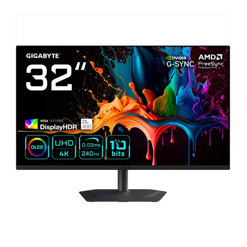 GIGABYTE MO32U2 monitor komputerowy 80 cm (31.5") 3840 x 2160 px 4K Ultra HD QD-OLED Czarny