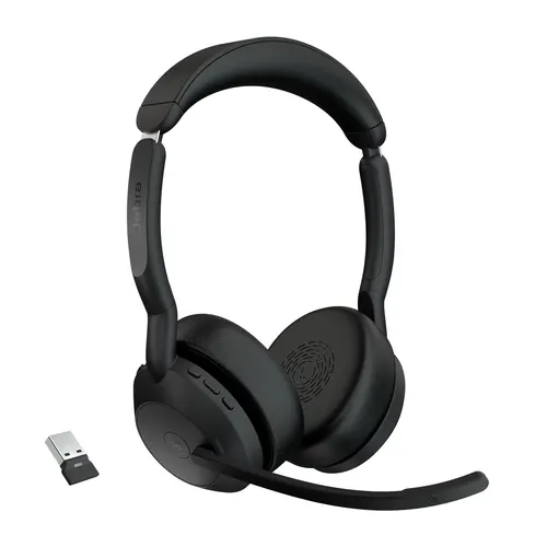 Jabra Evolve2 55 Zestaw słuchawkowy Bezprzewodowy Opaska na głowę Biuro/centrum telefoniczne USB Type-C Bluetooth Podstawka do ładowania, MS Teams stereo, Link 380a (USB-A)