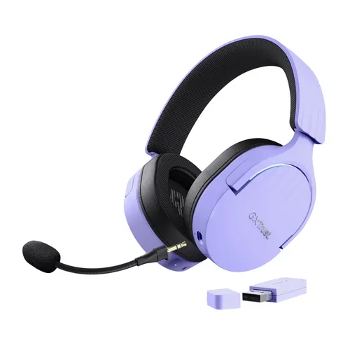 Trust GXT 491P FAYZO Zestaw słuchawkowy Przewodowy i Bezprzewodowy Opaska na głowę Gaming USB Typu-A Bluetooth Czarny, Fioletowy