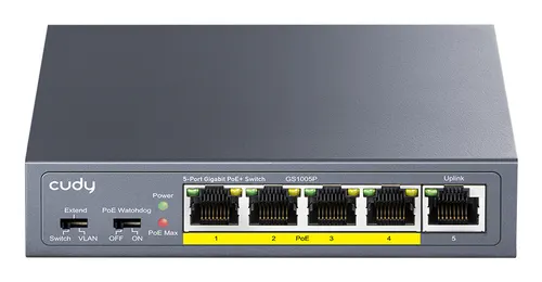 Cudy GS1005P przełącznik sieciowy Nie zarządzany Gigabit Ethernet (10/100/1000) Obsługa PoE Szary