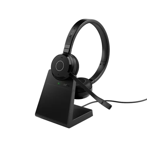Jabra Evolve 65 TE Zestaw słuchawkowy Przewodowy i Bezprzewodowy Opaska na głowę Biuro/centrum telefoniczne USB Typu-A Bluetooth Czarny, stereo, MS Teams, ze stacją ładującą
