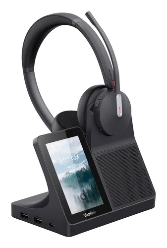 Yealink WH64 Workstation Dual Headset Zestaw słuchawkowy Przewodowy i Bezprzewodowy Opaska na głowę Biuro/centrum telefoniczne USB Type-C Bluetooth Podstawka do ładowania Czarny