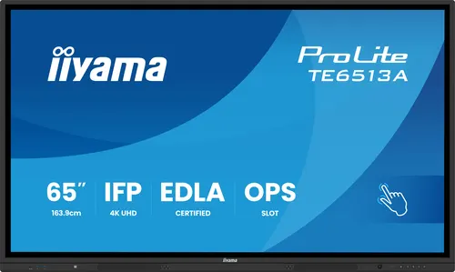 iiyama TE6513A-B3AG signage display Interaktywny płaski panel 163,8 cm (64.5") LCD Wi-Fi 500 cd/m² 4K Ultra HD Czarny Ekran dotykowy Procesor wbudowany Android 24/7