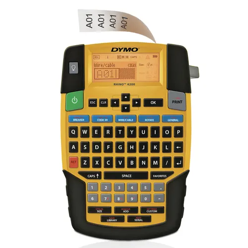 DYMO RHINO Przemysłowa drukarka etykiet 4200, Klawiatura QWERTY i oszczędzające czas klawisze skrótów, Wytrzymała drukarka etykiet do wymagających miejsc pracy i trudnych zadań etykietowania