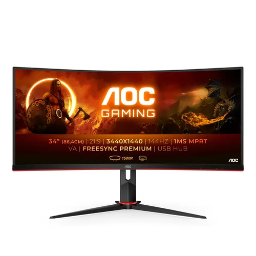 AOC G2 CU34G2X/BK monitor komputerowy 86,4 cm (34") 3440 x 1440 px Quad HD LED Czarny, Czerwony