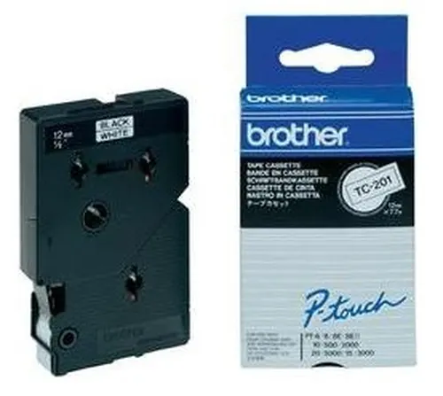 Brother Gloss Laminated Labelling Tape - 12mm, Black/White, 10-pk taśmy do etykietowania TC