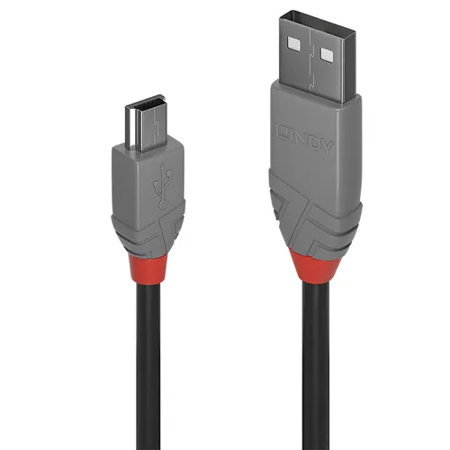 Lindy 36721 kabel USB USB 2.0 0,5 m USB A Mini-USB B 0,48 Gbit/s Czarny, Szary