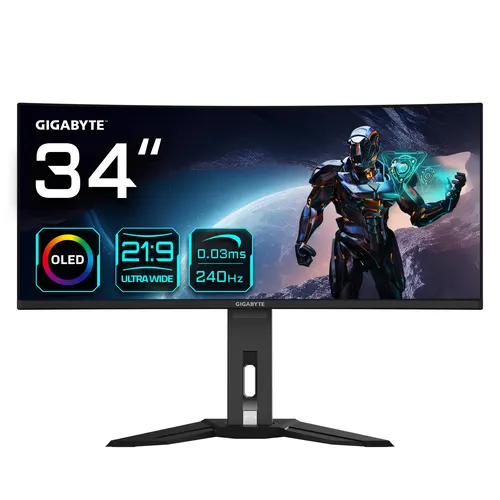 GIGABYTE MO34WQC2 monitor komputerowy 86,4 cm (34") 3440 x 1440 px Wide Quad HD OLED Czarny