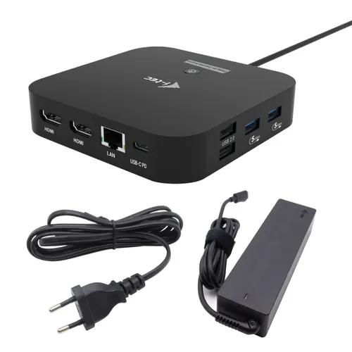 i-tec USB-C Dual HDMI Docking Station with Power Delivery 100 W + Universal Charger 100W Przewodowa USB 3.2 Gen 2 (3.1 Gen 2) Type-C Czarny, z wtyczką UK