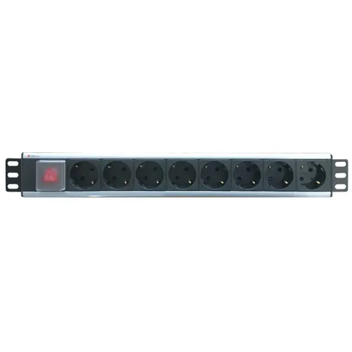 Techly I-CASE STRIP-18SH rozdzielacz zasilania PDU 8 x gniazdo sieciowe 1.5U Czarny, Srebrny