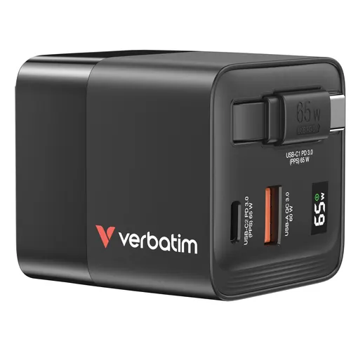 Verbatim GaN Charger 65W Uniwersalne Czarny Prąd przemienny Szybkie ładowanie Wewnętrzna