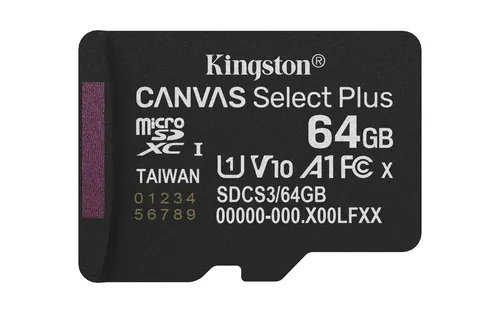 Kingston Technology 64GB micSDXC Canvas Select Plus Gen3 100R A1 (Bez adaptera SD w zestawie)