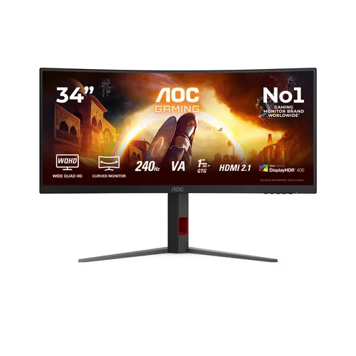AOC G4 CU34G4Z monitor komputerowy 86,4 cm (34") 3440 x 1440 px Wide Quad HD LED Czarny, Czerwony