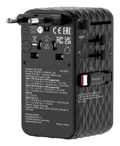 Verbatim Charge 'n' Travel 70W Uniwersalne Czarny Prąd przemienny Szybkie ładowanie Wewnętrzna