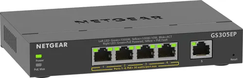 NETGEAR GS305EP Zarządzany L2/L3 Gigabit Ethernet (10/100/1000) Obsługa PoE Czarny