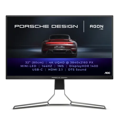 AOC Porsche PD32M monitor komputerowy 80 cm (31.5") 3840 x 2160 px 4K Ultra HD LCD Czarny, Szary