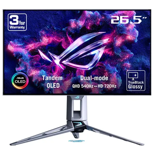 ASUS ROG Swift OLED PG27AQWP-W monitor komputerowy 67,3 cm (26.5") 2560 x 1440 px Quad HD LCD Srebrny