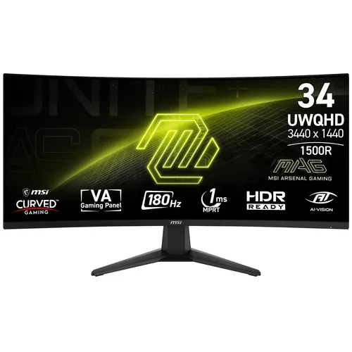 MSI MAG 346CQ monitor komputerowy 86,4 cm (34") 3440 x 1440 px UltraWide Dual Quad HD LCD Czarny