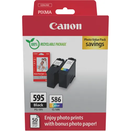 Canon PG595/CL586 PVP nabój z tuszem 2 szt. Oryginalny Czarny, Cyjan, Purpurowy, Żółty