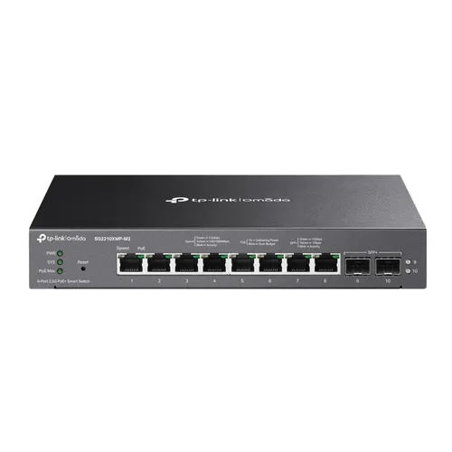 TP-Link Omada SG2210XMP-M2 przełącznik sieciowy Zarządzany L2/L2+ 2.5G Ethernet (100/1000/2500) Obsługa PoE Montaż na biurku/ścianie Czarny