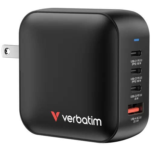 Verbatim Mini GaN Charger 100W Uniwersalne Czarny Prąd przemienny Szybkie ładowanie Wewnętrzna