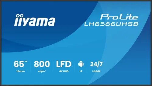 iiyama LH6566UHSB-B1AG signage display Płaski panel Digital Signage 165,1 cm (65") LCD Wi-Fi 800 cd/m² 4K Ultra HD Czarny Procesor wbudowany Android 24/7