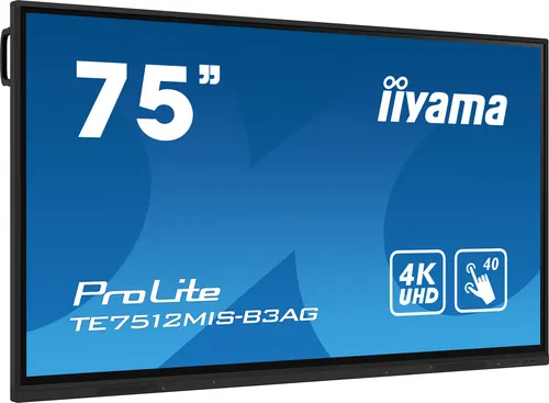 iiyama TE7512MIS-B3AG signage display Kiosk 190,5 cm (75") LCD Wi-Fi 400 cd/m² 4K Ultra HD Czarny Ekran dotykowy Procesor wbudowany Android 11 24/7
