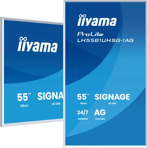 iiyama LH5581UHSG-1AG signage display Płaski panel Digital Signage 138,7 cm (54.6") Wi-Fi 500 cd/m² 4K Ultra HD Biały Procesor wbudowany Android 24/7