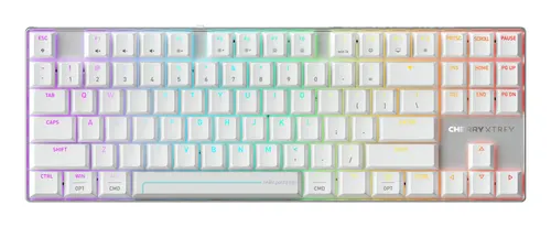CHERRY MX 8.2 Pro TMR Wireless klawiatura Gaming USB + RF Wireless + Bluetooth QWERTY Amerykański międzynarodowy Srebrny, Biały