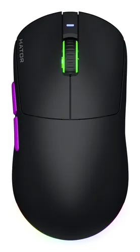 HATOR Quasar 3 Ultra 8K+8K Wireless mysz gamingowa, 2.4 GHz + Bluetooth + USB, Optical 100M Switches, PixArt PAW3950, RGB, Web SyncHUB™, Czarno-fioletowa