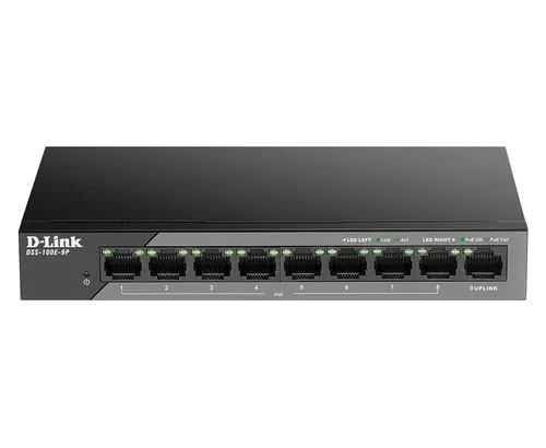 D-Link DSS-100E-9P przełącznik sieciowy Nie zarządzany Fast Ethernet (10/100) Obsługa PoE Czarny