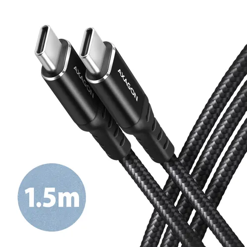 Axagon Data and charging USB 2.0 cable 1.5 m long. PD 60W, 3A. Black braided. kabel USB 1,5 m USB C 0,48 Gbit/s Czarny
