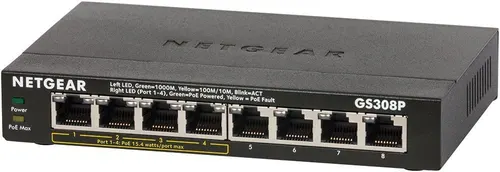 NETGEAR GS308P Nie zarządzany Gigabit Ethernet (10/100/1000) Obsługa PoE Czarny