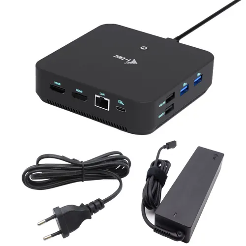 i-tec USB-C DP Dual HDMI Docking Station with Power Delivery 100 W + Universal Charger 100W Przewodowa USB 3.2 Gen 2 (3.1 Gen 2) Type-C Czarny, z wtyczką EU