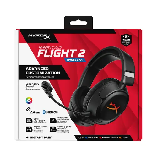 HyperX Bezprzewodowy zestaw słuchawkowy Cloud Flight 2 dla graczy (czarny)