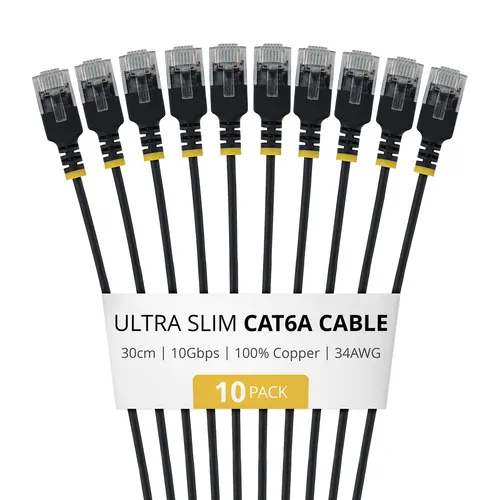 StarTech.com 6AUTP34BKS30CM10PK kabel sieciowy Czarny 0,3 m Cat6a U/UTP (UTP) Okrągły